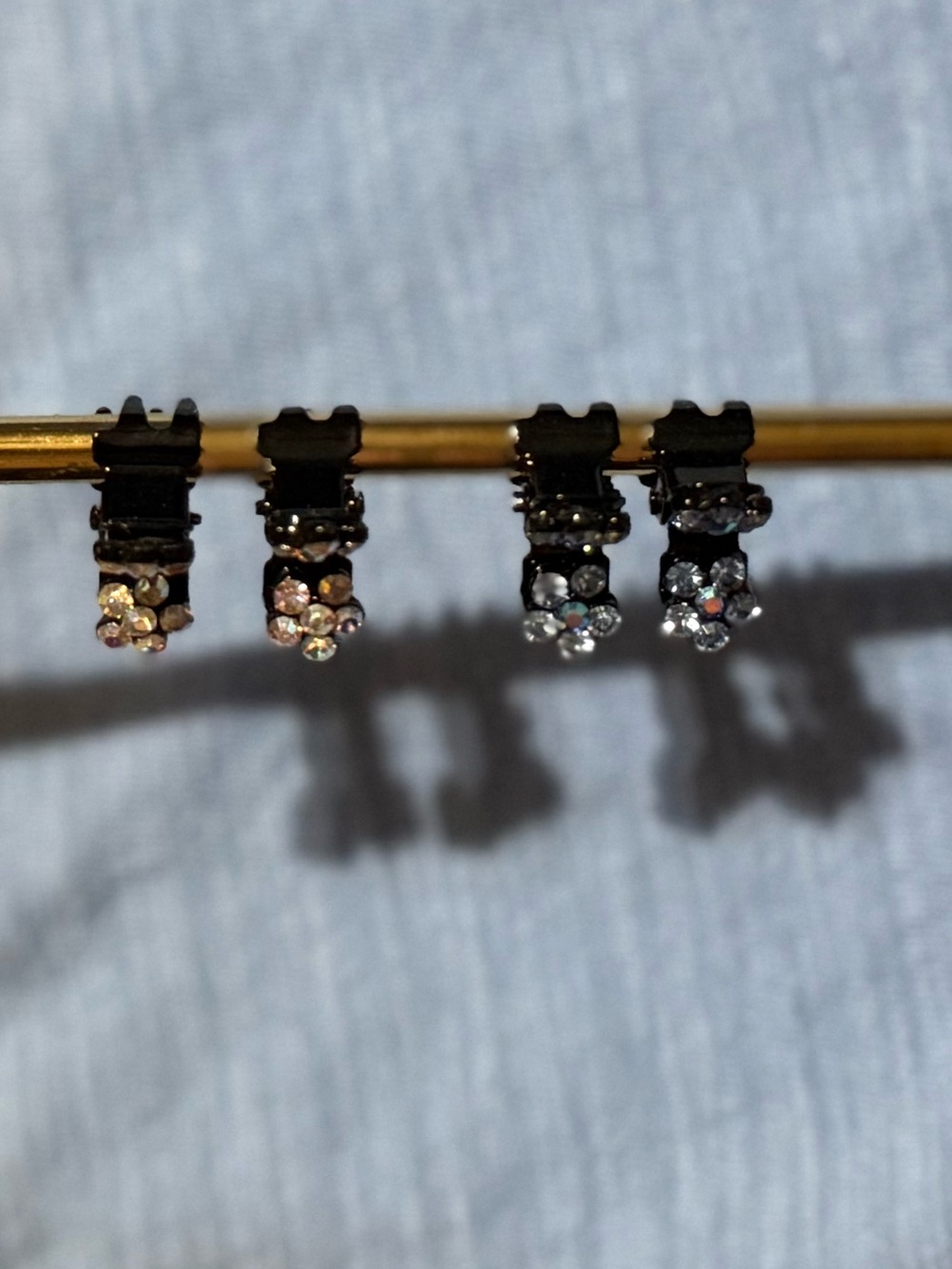 Black Crystal Flower hair clips - Set of 4